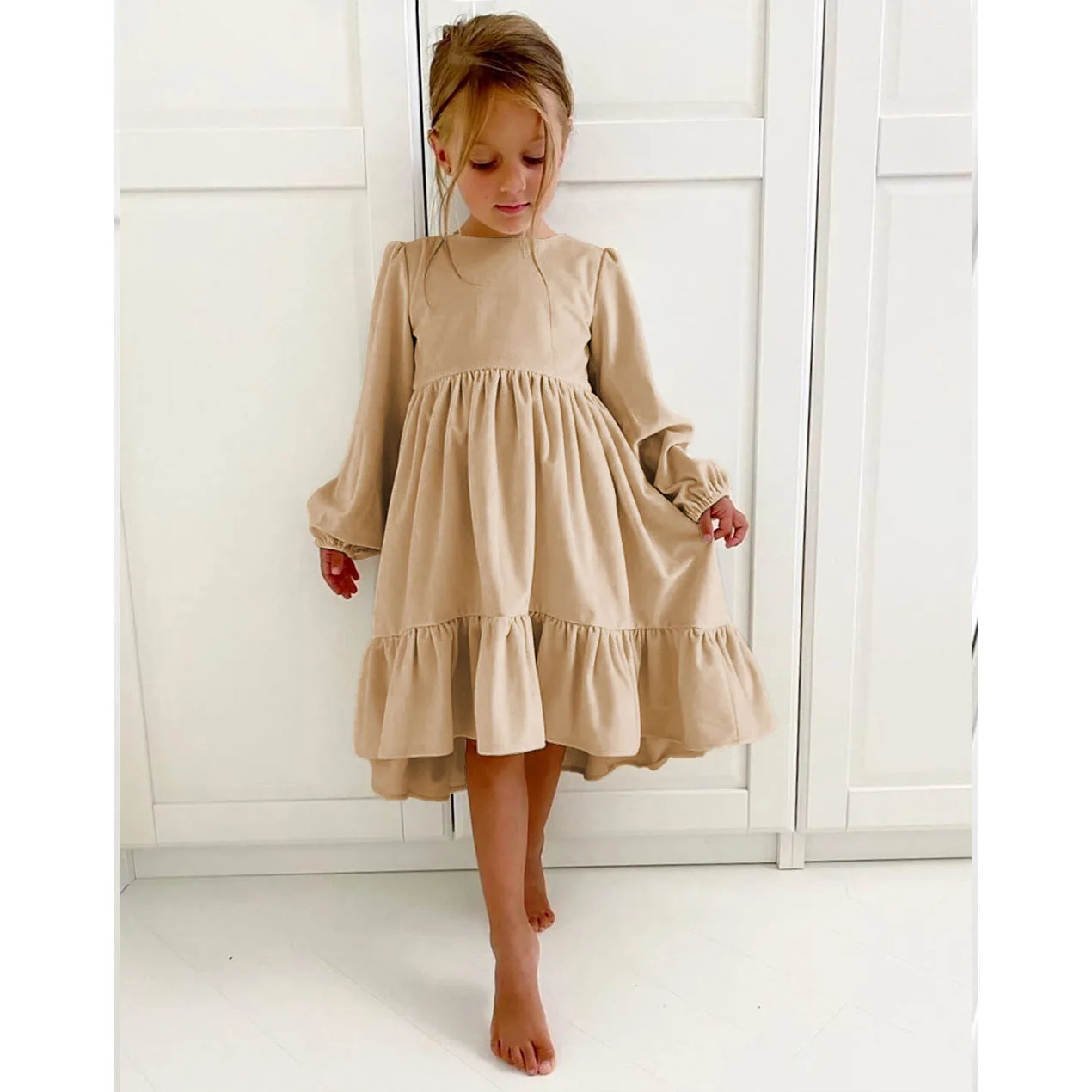 Itibanfuku Little Girls Autumn/Winter Long Sleeves Christmas New Year Casual Holiday Dress