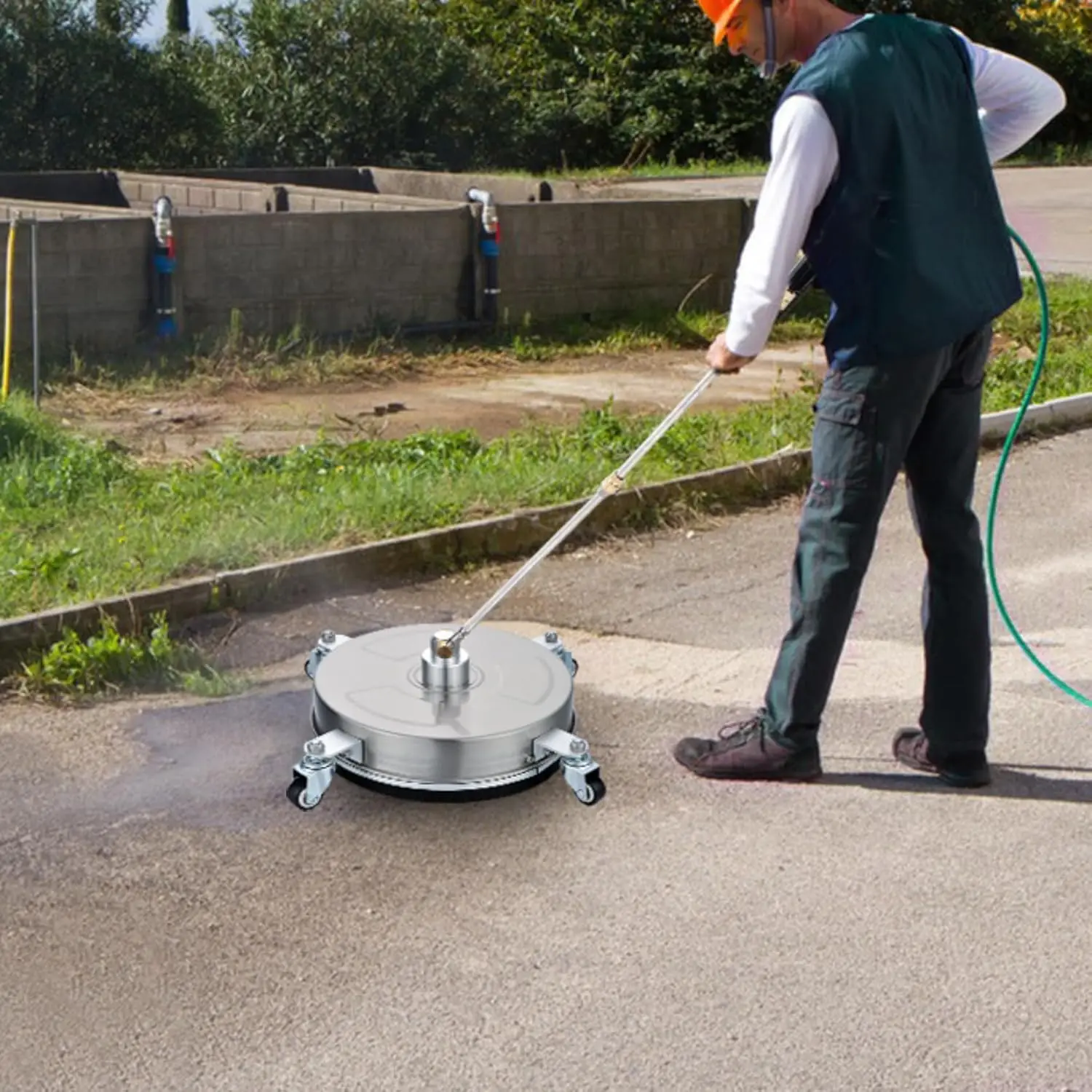 14フィート高圧洗浄機用表面洗浄機、ステンレス製、4輪付き、コンクリート、パティオ、歩道用ターボ＆7ノズル