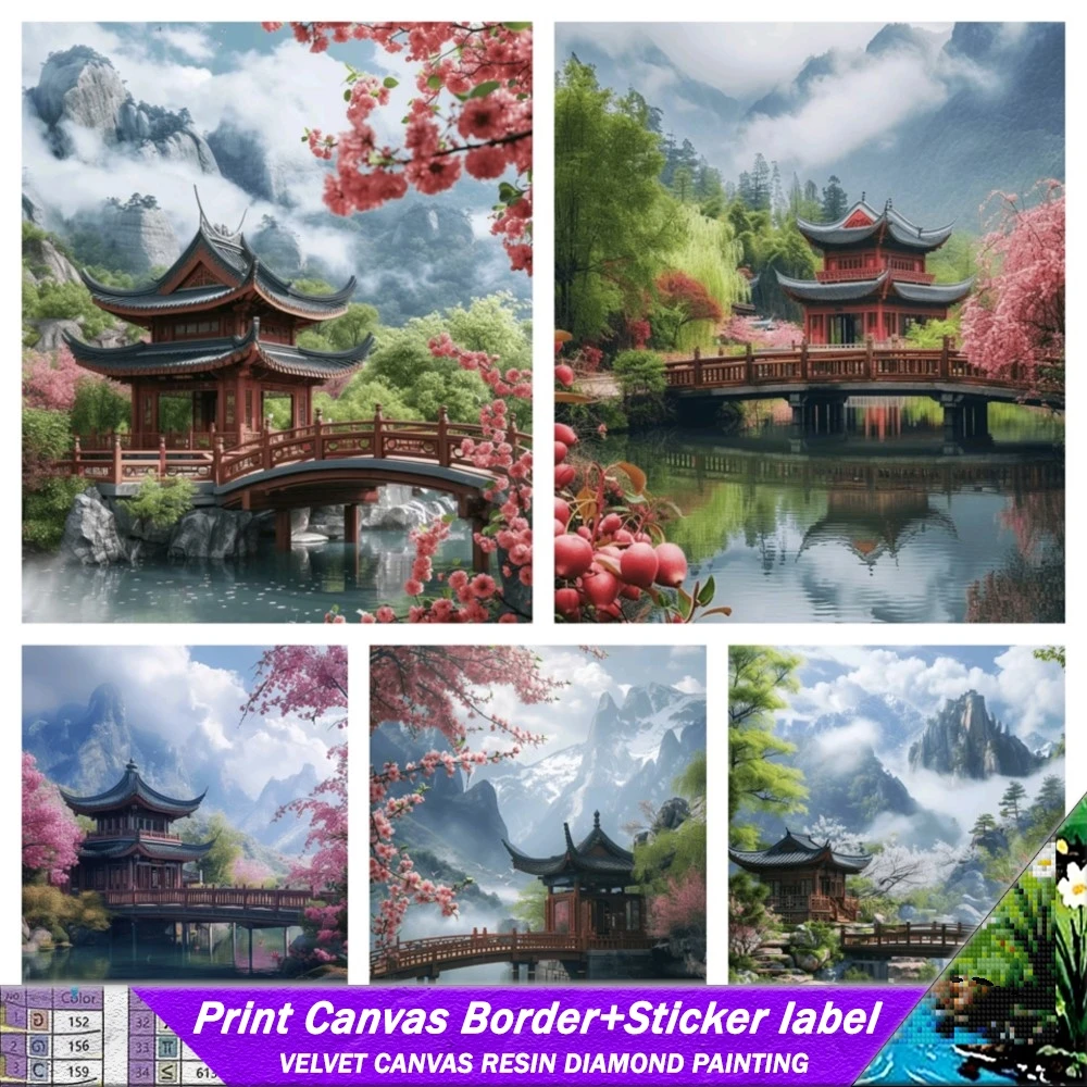 

5D DIY алмазная живопись из смолы с наклейкой пейзаж цветочный мост полная квадратная вышивка мозаика крест вышивка домашний декор