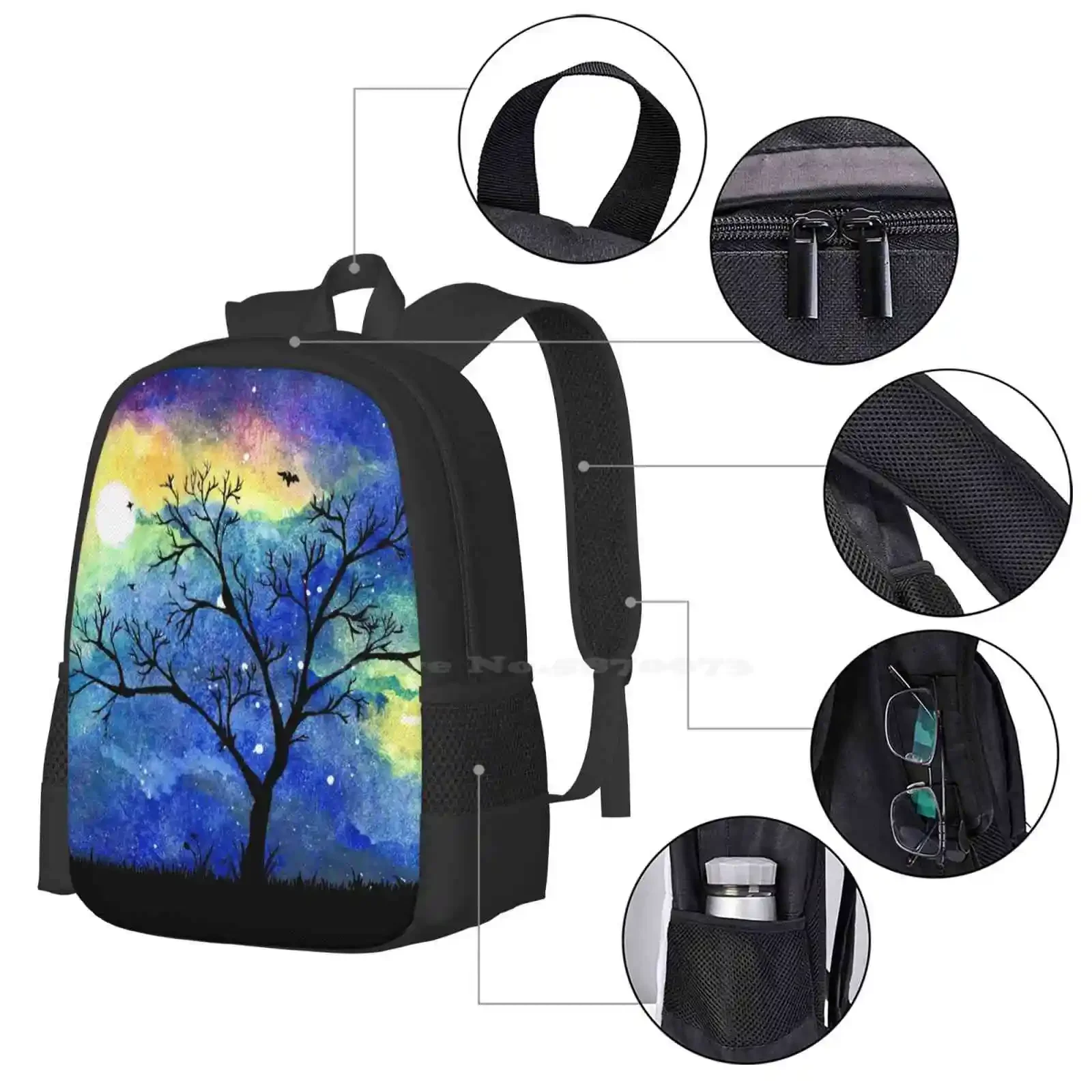 The Night Sky رائجة البيع حقيبة مدرسية على ظهره حقائب الموضة سديم جالاكسي الحبر المائية شجرة القوطية Sky Night #4