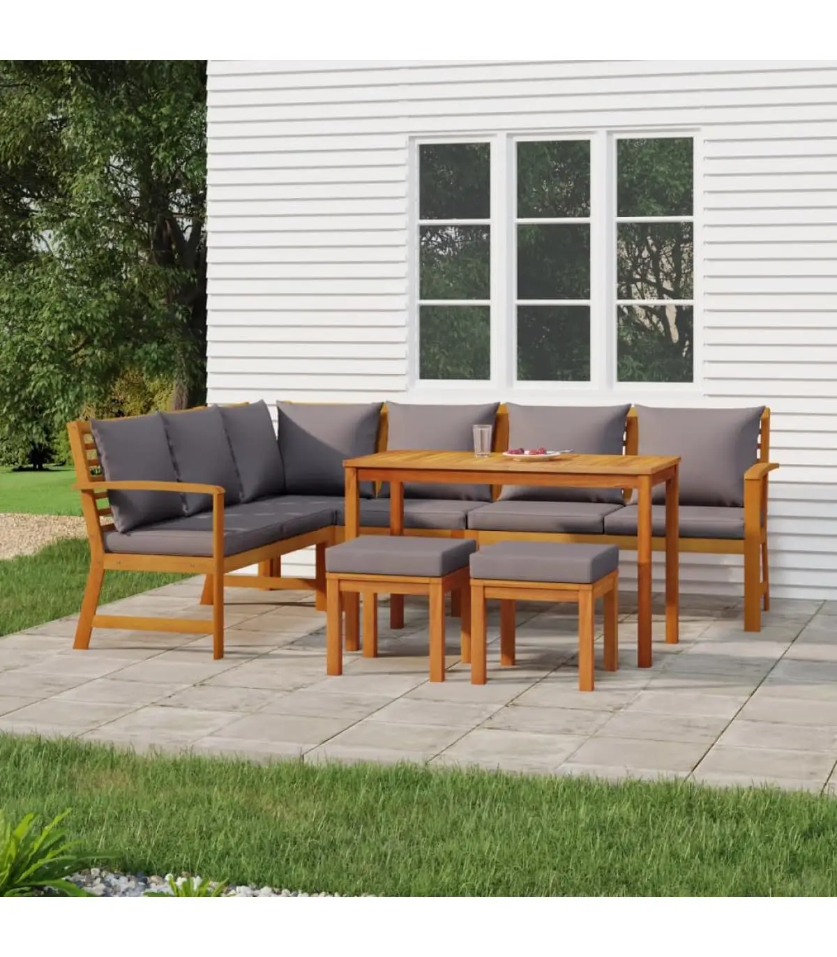 Garden sets garden and cushion set 7 pieces solid wood acacia