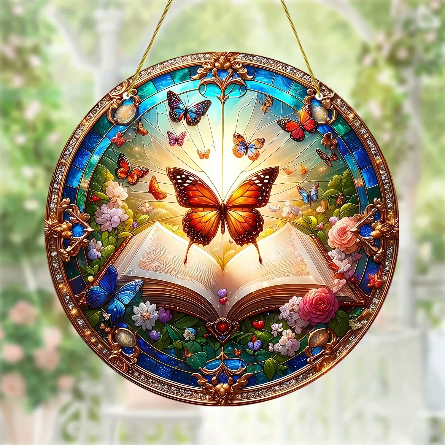 Flower Suncatcher,Stained Translucent Window Hanging,Winter Decor,Acrylic Round Sign,Wreath Sign,Wreath Center,Christmas Gift