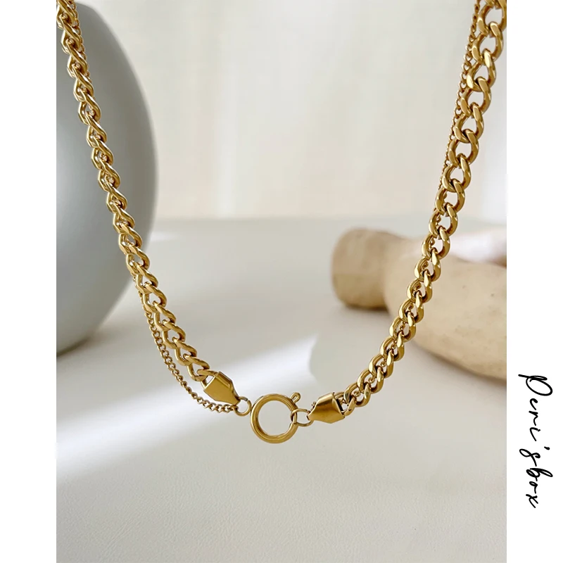 Peri'sBox Punk Toggle Clasp Link Chain Necklace Metal Double Layered Necklaces Stainless Steel бижутерия женщин 2022