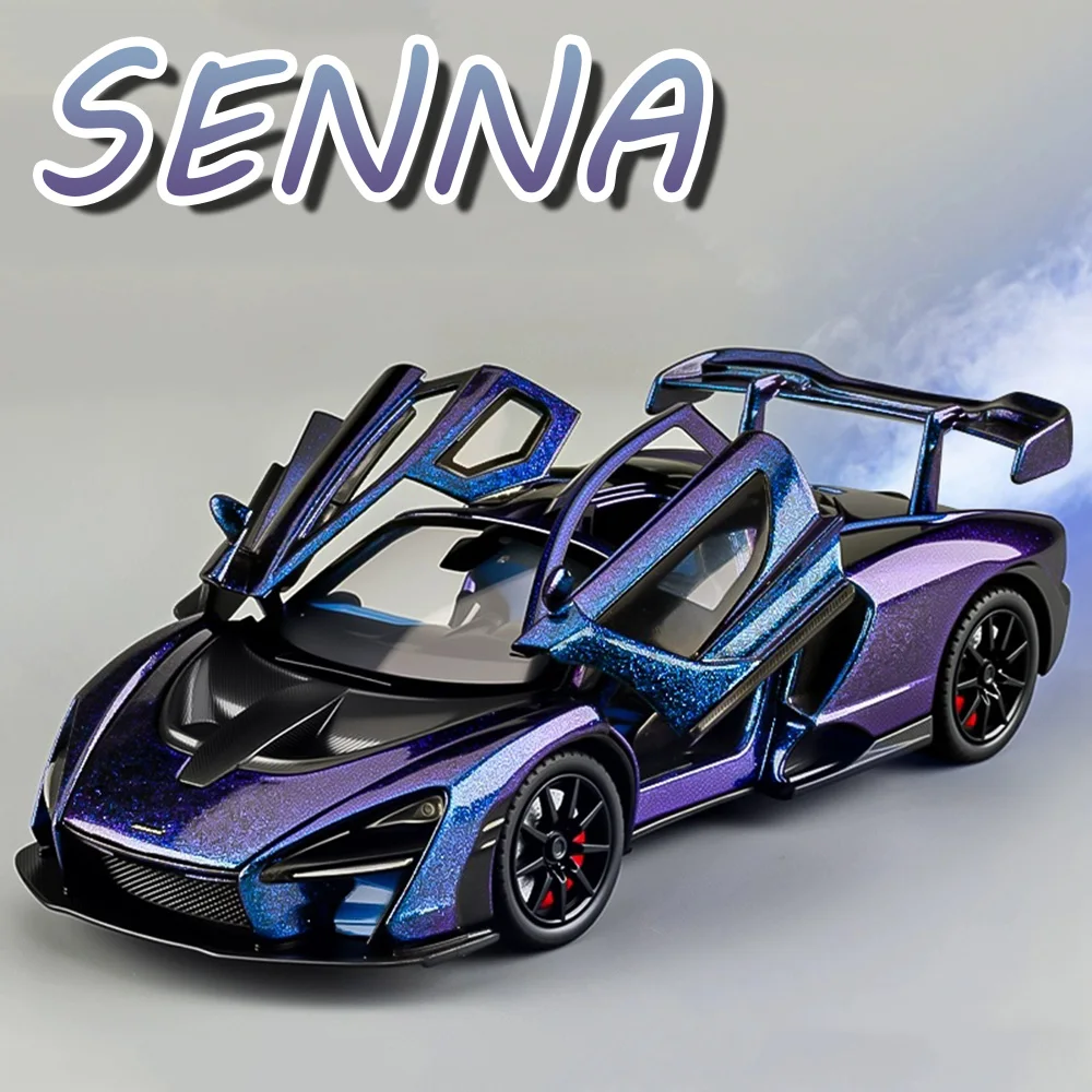 1-24合金製セナボリードダイキャストカーモデルおもちゃ、スプレー衝撃吸収サウンドライト、プルバック式車両、子供の誕生日プレゼント