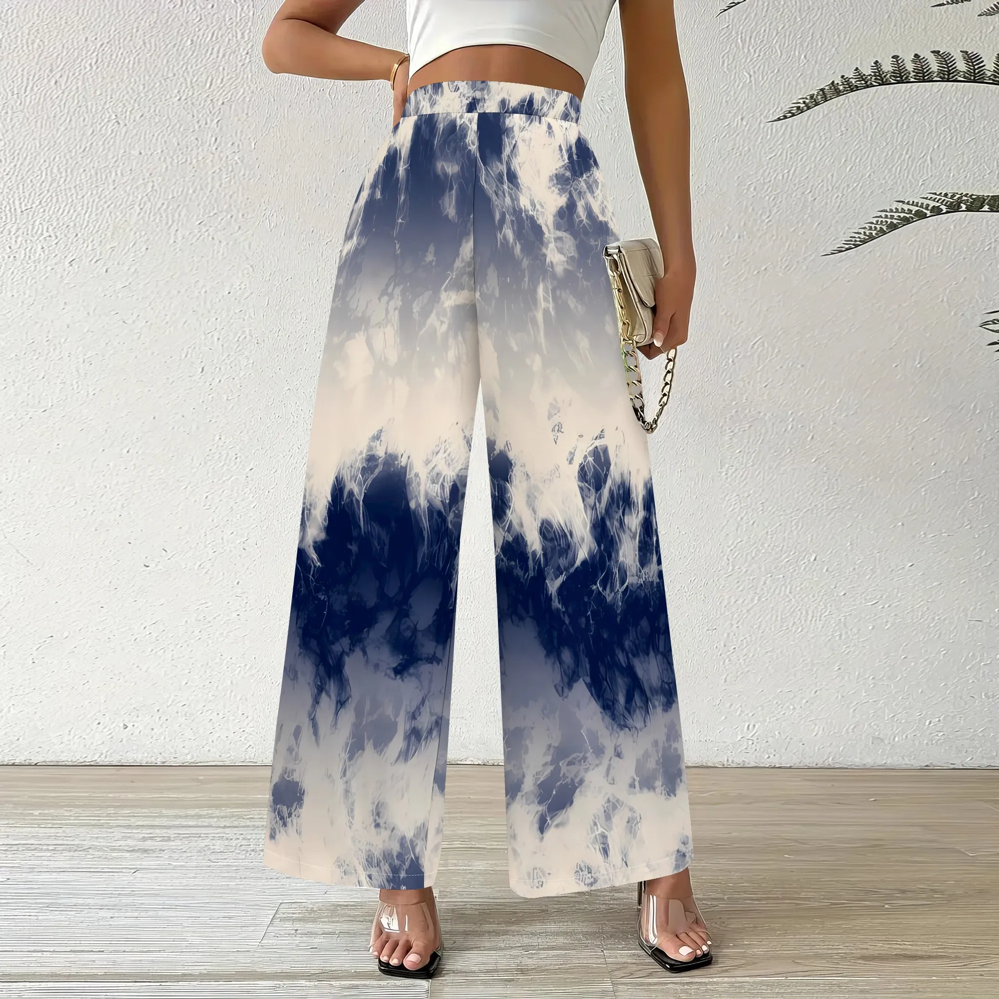 

Nupusa Tie Dye Print Pants for Women Regular Size Summer Casual High - Waist Wide Leg Pants