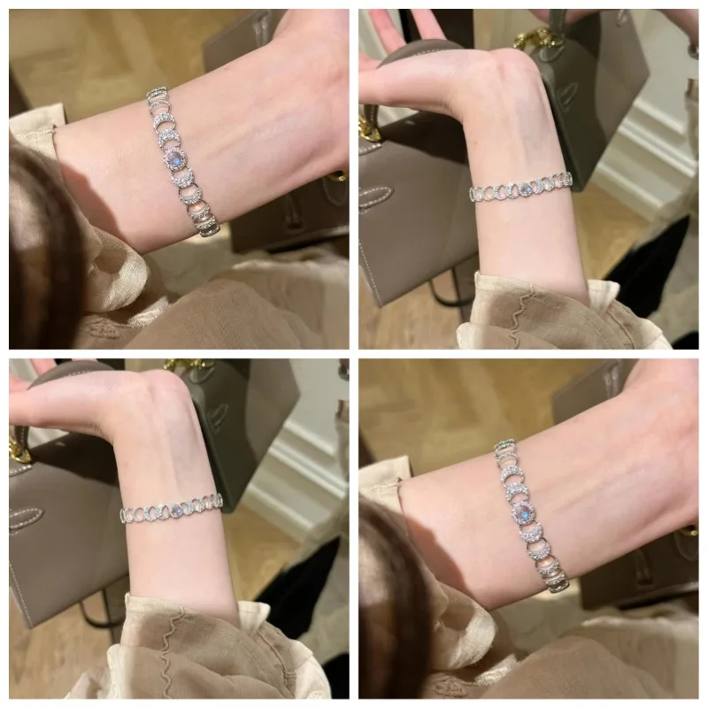 AETEEY Full Rhinestone Light Luxury Bracelet for Women, Niche Exquisite Elegant Stackable Jewelry Gift