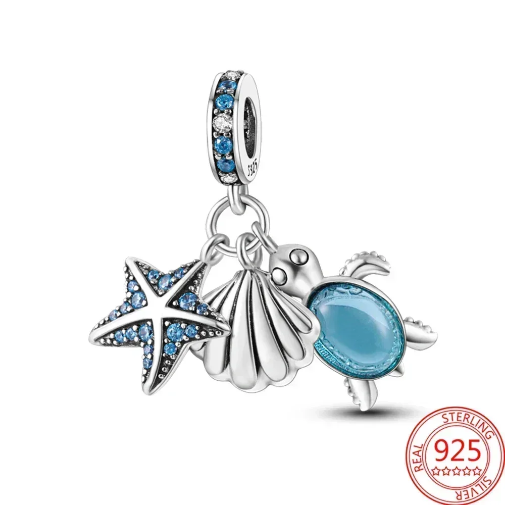 Charms-Anhänger aus 925er-Sterlingsilber mit blauen Ozean-Serie, passend für das DIY-Armband der Marke, Damenschmuck, Geschenke für Freundin