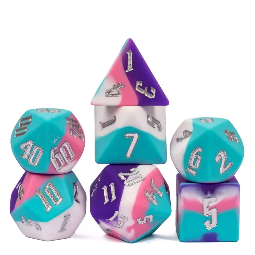 

Цветные силиконовые кубики Cusdie DND, 7 шт., D4 ~ D20, мягкие эластичные полигедрические кубики, набор для ролевых игр D & D, настольные игры