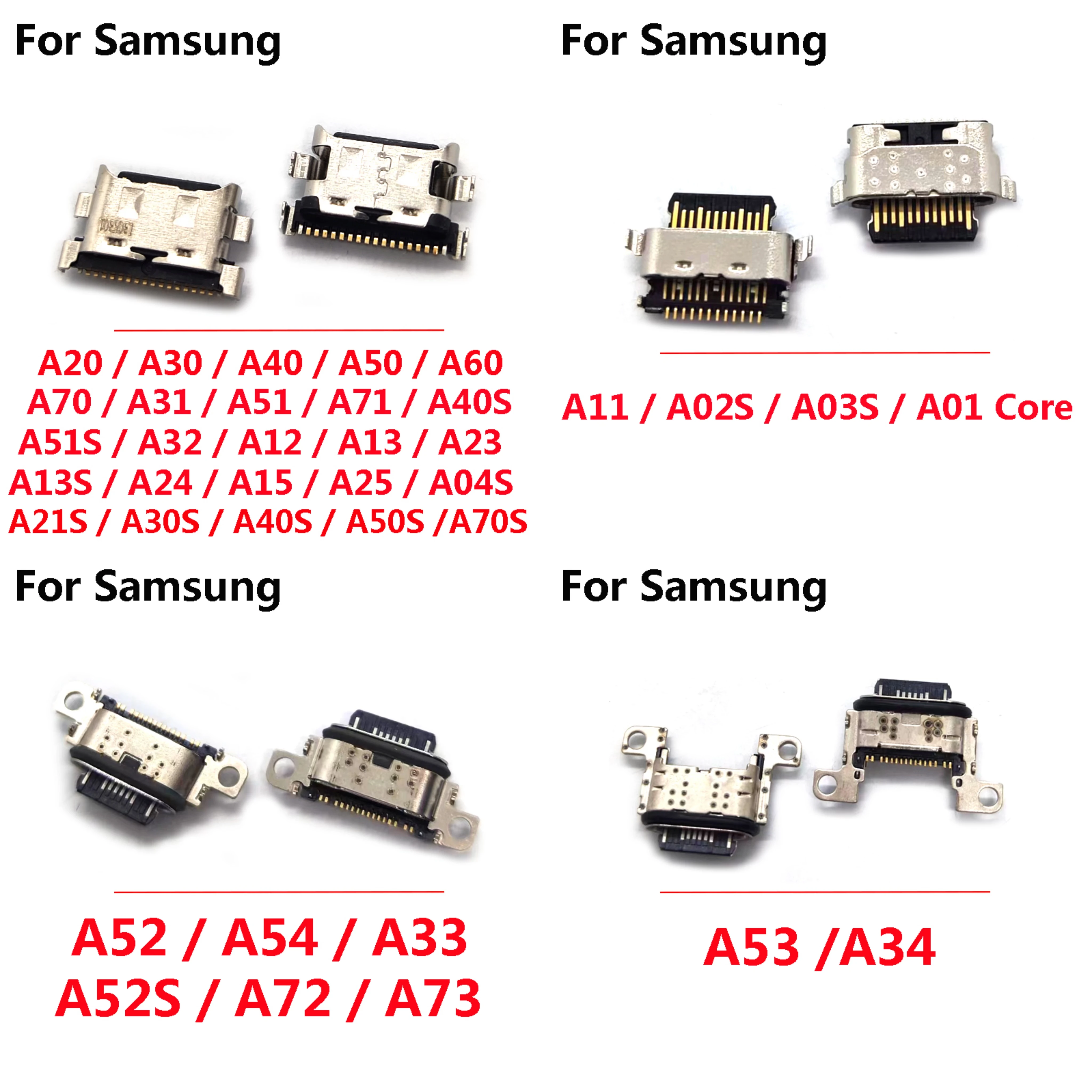 100Pcs Charger USB Charging Port Dock Connector For Samsung A20 A30 A50 A70 A51 A21s A01 A30s A20s A50s A11 A21 A31 A52 A02s A32