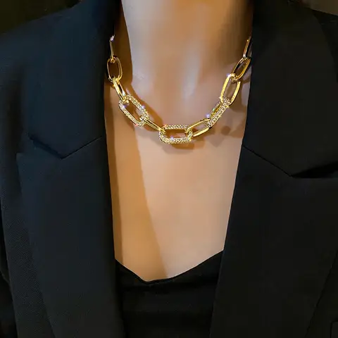 New metal thick chain necklace 2025 new women's net red light luxury collarbone chain female choker personality sweater chain