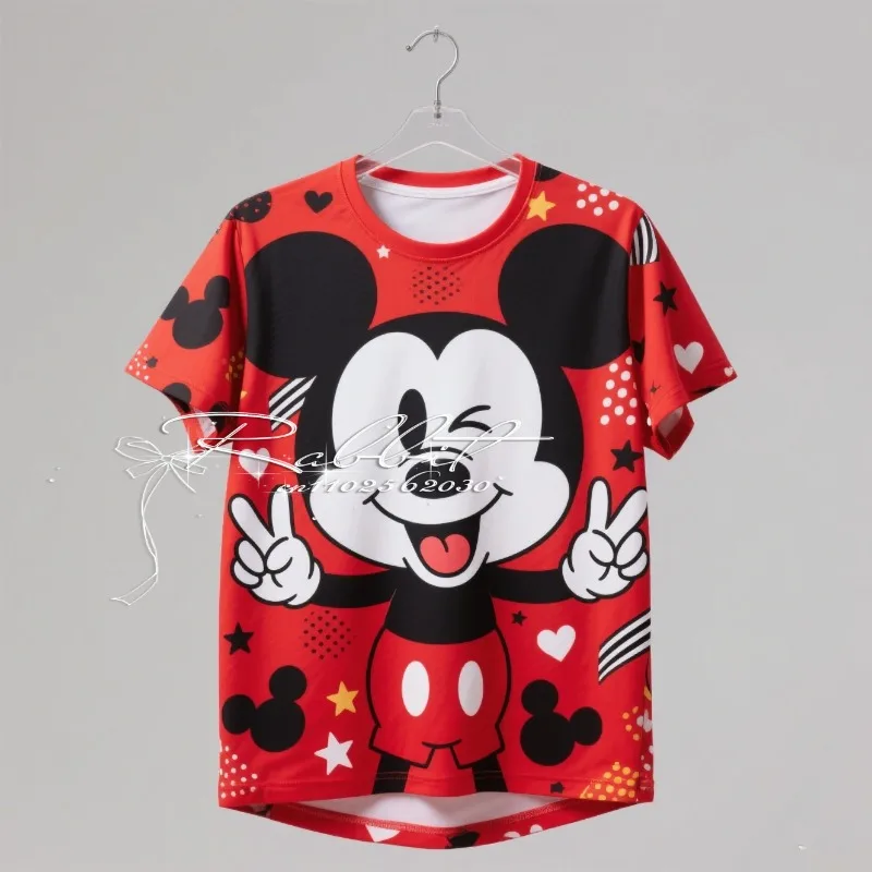 

2025 Summer Trendy New Retro Cartoon Mickey Fashion Street 3D Printed T-shirt Adult and Children's Leisure Sports T-shirt