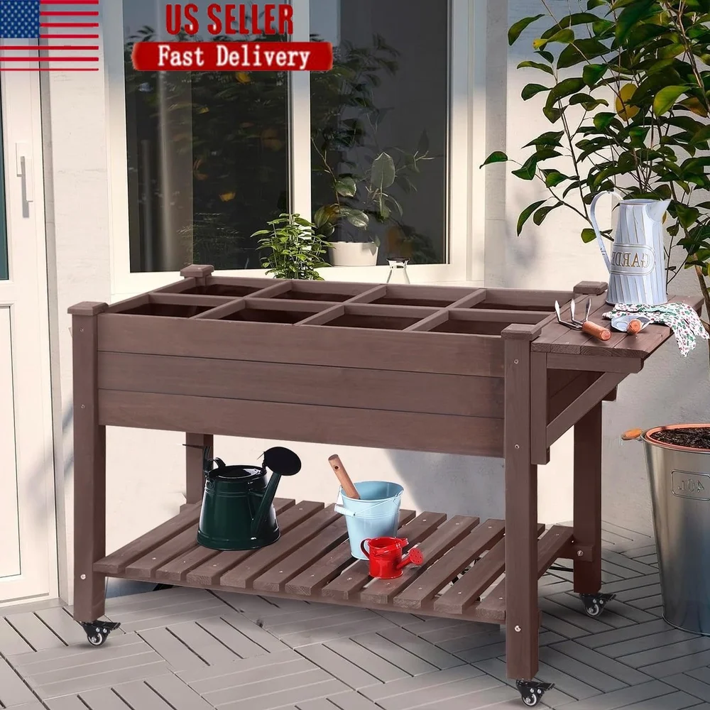 

Elevated Wooden Garden Bed Planter Box Outdoor Kit with Storage Shelf Trellis Herbs Flowers Vegetables Easy Assembly