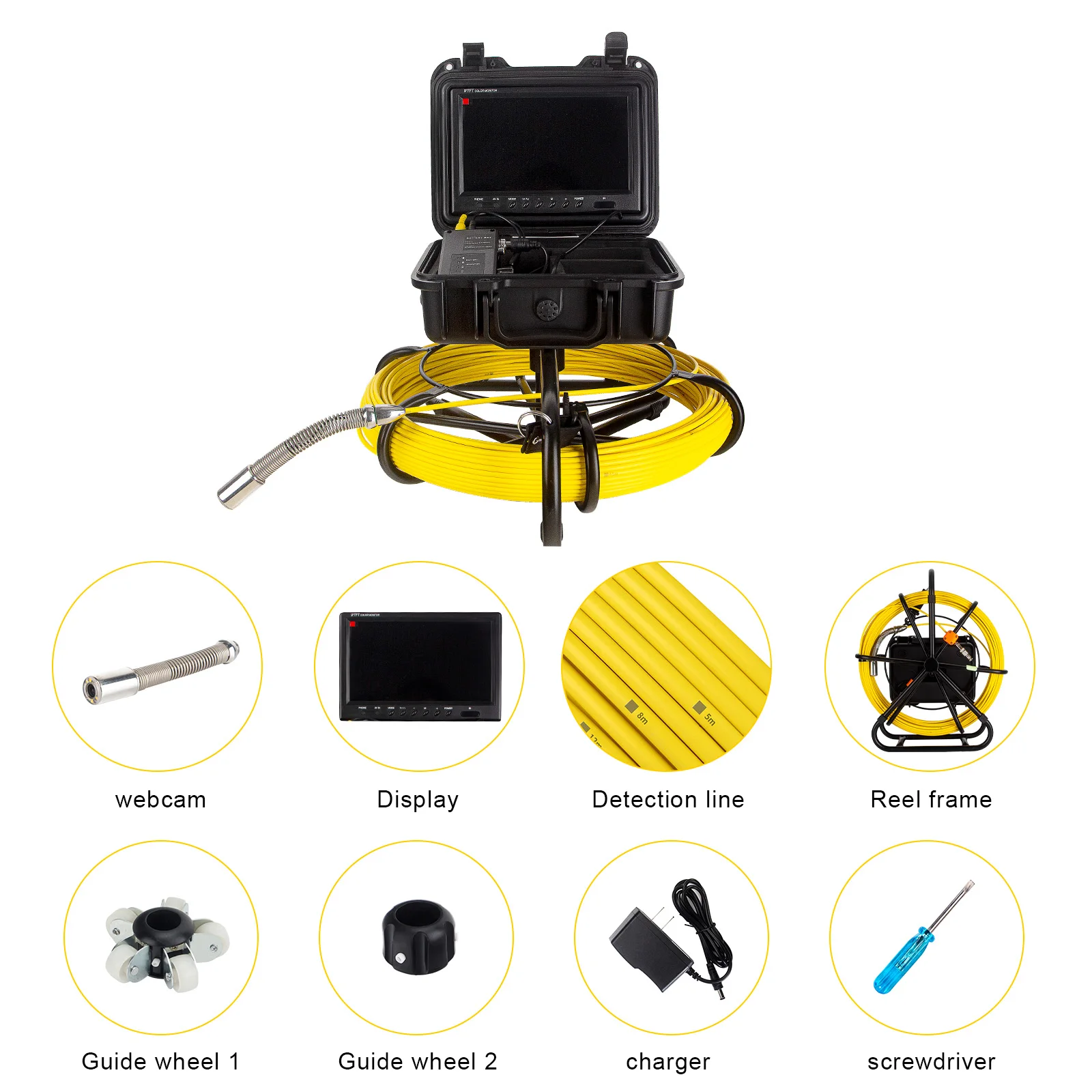 Factory Pipe Inspection Camera 512HZ Transmitter Function Pipe Camera DVR Video Recording 20M Cable Length 9Inch HD Display