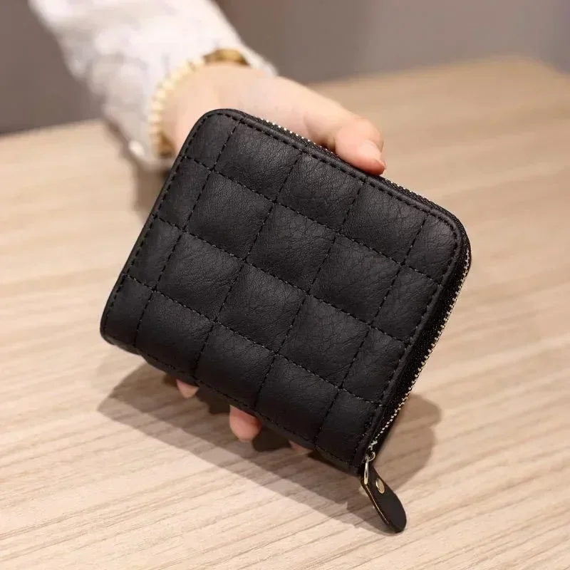 New Women's Short Wallets PU Leather Female Plaid Card Holder Wallet Fashion Brand Ladies Small Zipper Wallet with Coin Purse