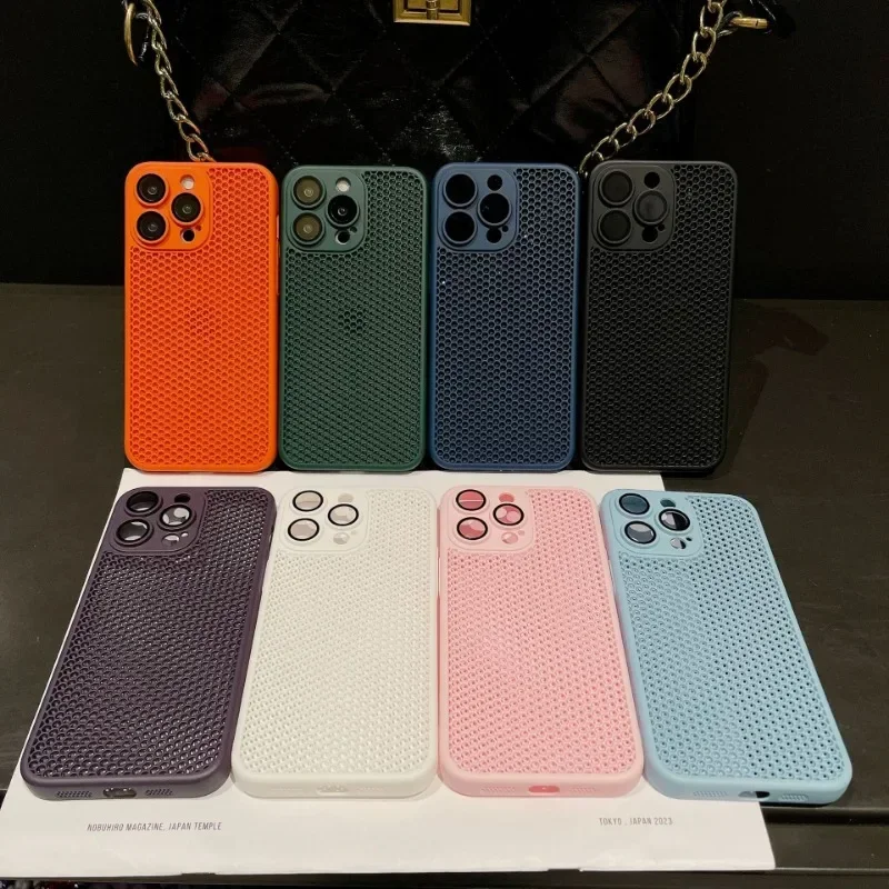 New for iPhone 15Pro Phone Case  Hollow Out 14plus Lens Film Protection 13 Breathable Heat Dissipation 1211 Hard Protective Case