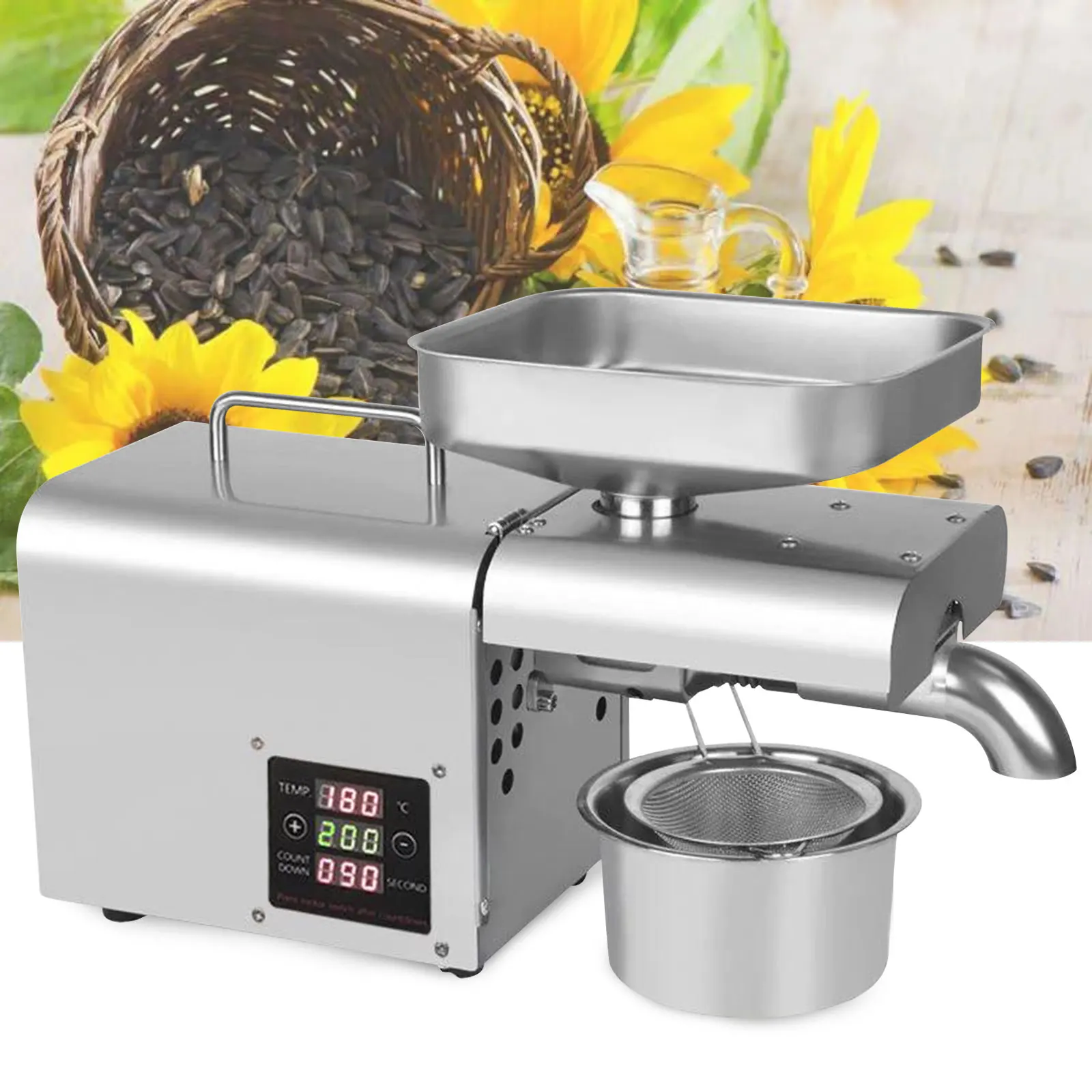 610W Automatic Oil Press Machine Stainless Steel Peanuts Power Oil Expeller Extractor Anti-rust