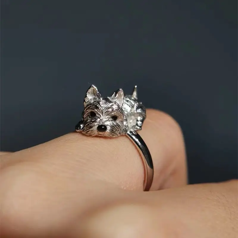 XIYANIKE Cute Dog Pet Open Rings For Women Retro Animal Fashion New Year Jewelry Accessories Valentine Day Gift Party anillos