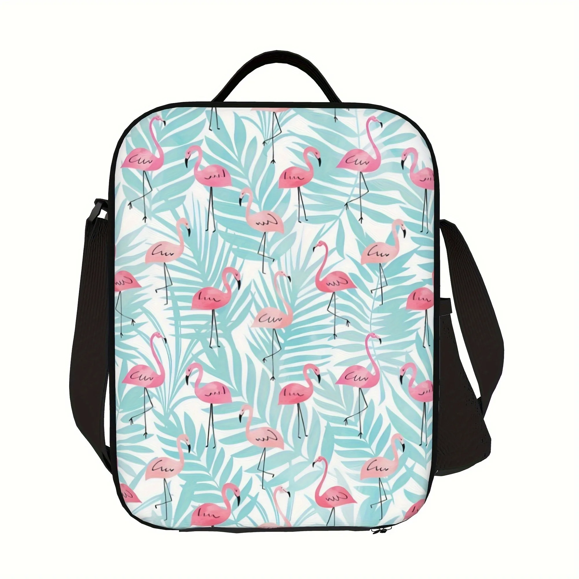 Flamingo Palm Leaf Insulated Lunch Bag Portable Reusable Cooler Bag for Camping Picnic Office