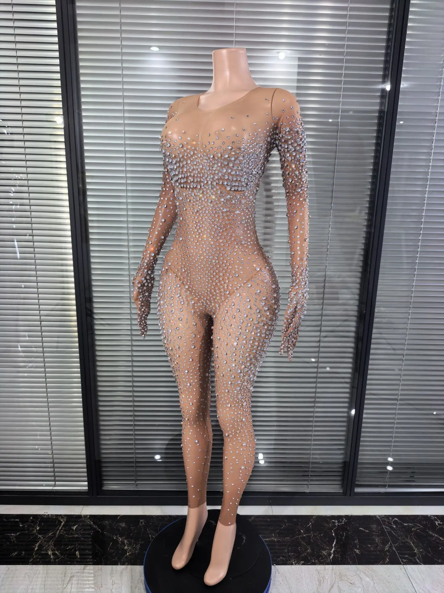 ساطع الراين المرأة طويلة الأكمام مثير شبكة انظر من خلال ثوب بودي كون احتفال ملهى ليلي حزب بار راقصة الزي