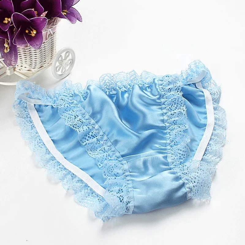 2pcs/lot Lace bikini 100% silk panties sexy breathable mulberry silk lady briefs comfortable low waist