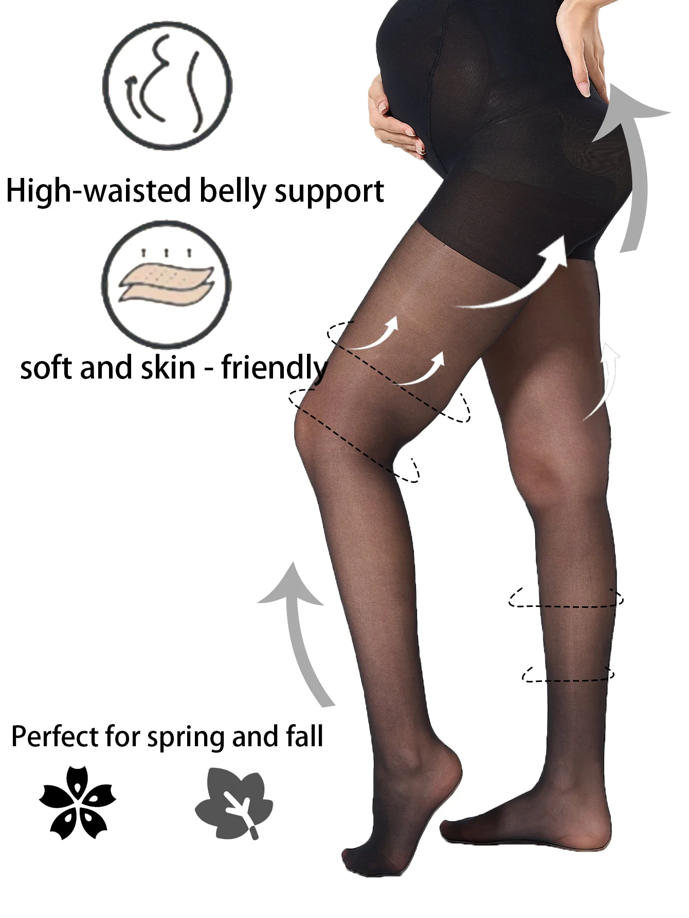 1 pc Valentine's Day Hot Maternity Black Sheer Pantyhose Minimalist Belly Support Over-the-Belly Footed Leggings for Pregnant