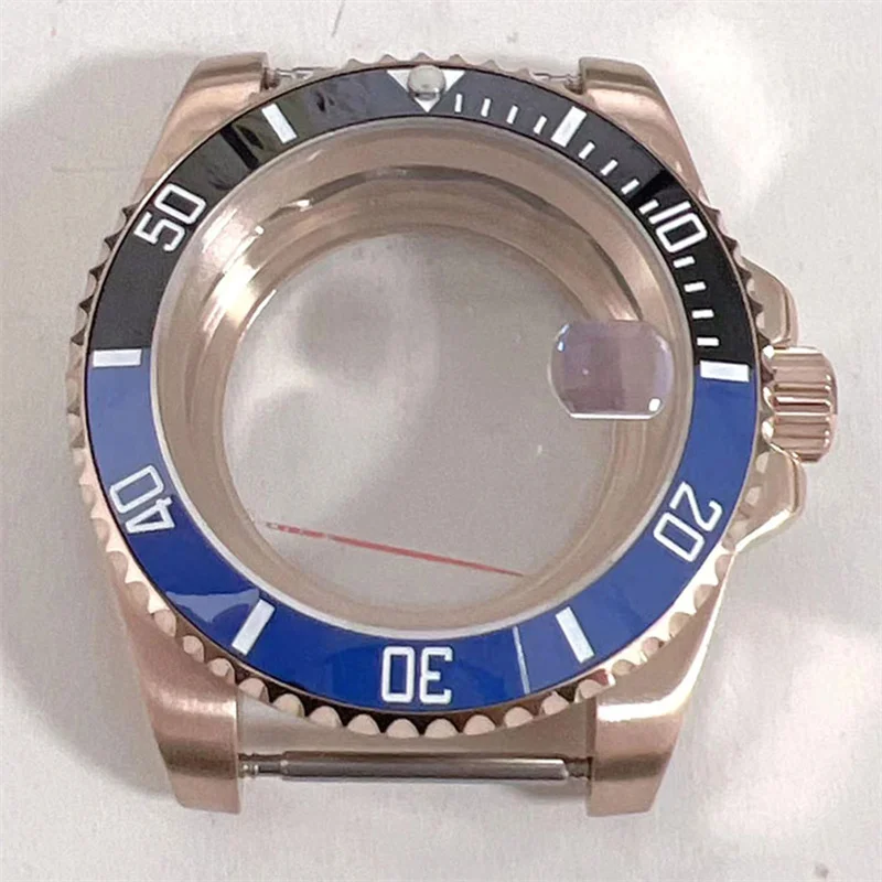 NH35 Case 40MM Sapphire Magnifier +Electroplated Rose Gold Watch Case Translucent Stainless Steel NH35 Case Cases