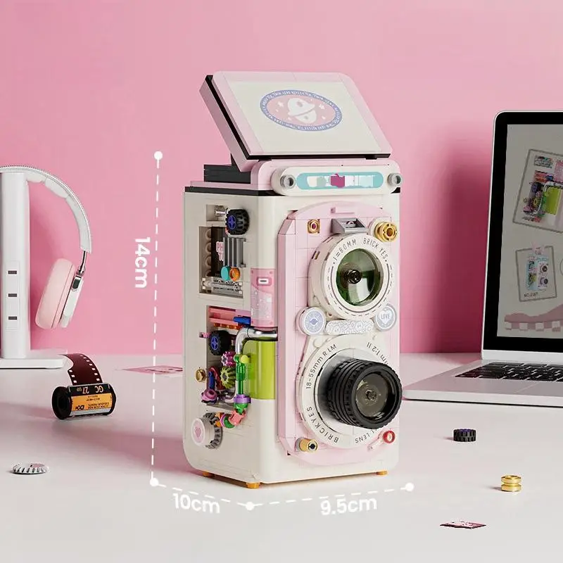 Model aparatu fotograficznego OUZEY do składania, klocki z mini elementami, kreatywny projekt DIY, prezent dla miłośników fotografii