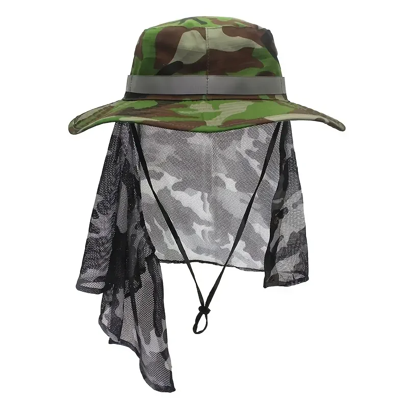 

Men's Camouflage Wide Brim Hat With Breathable Anti-insect Mesh, UV Protection Hat For Outdoor Fishing Hiking