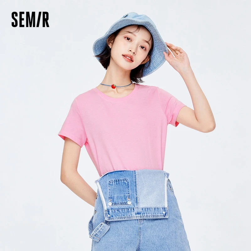 

Semir Short Sleeve T-Shirt Women Round Neck Solid Color Bottoming T Shirt 2022 Summer New Casual Girls Simple Pullover Ins