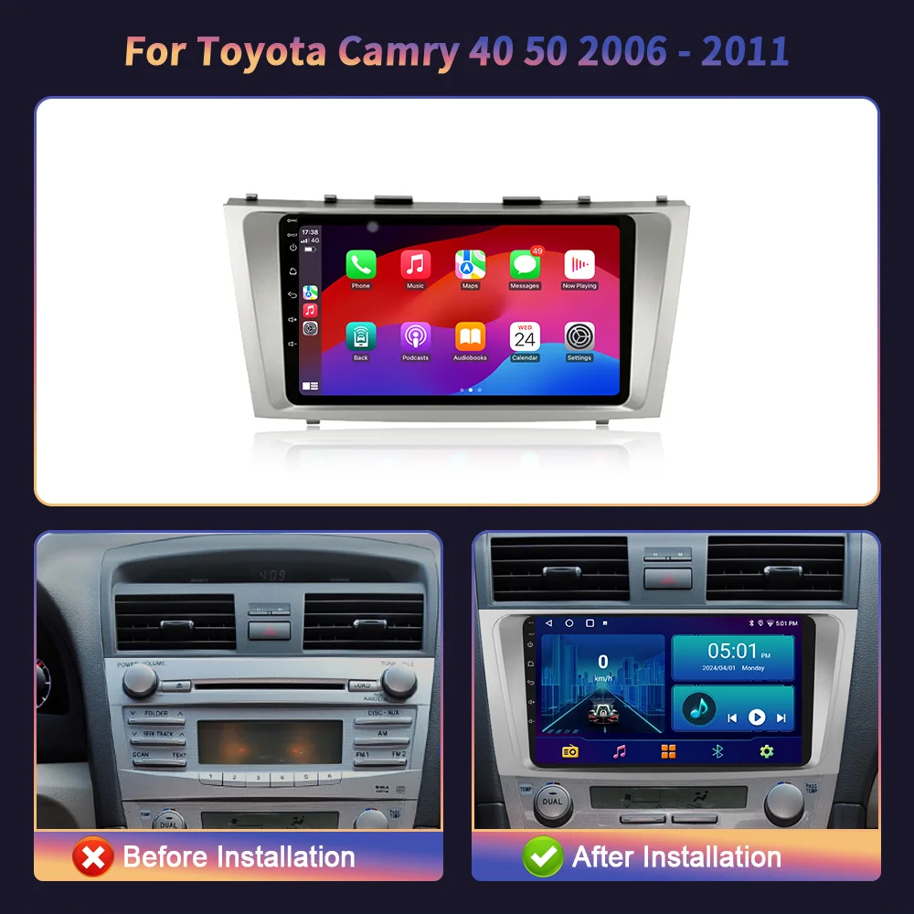 Wireless Carplay Stereo Android 14 autoradio navigazione multimediale per Camry 40 50 2006-2011 schermo GPS 4G unità principale 2Din