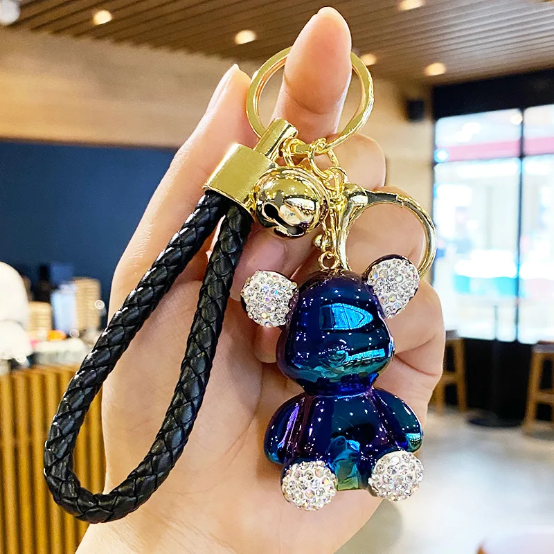 High End Diamond Encrusted Teddy Bear Anti Lost Car Keychain Exquisite and Cute Men\'s and Women\'s Keychains Cartoon Doll Gift