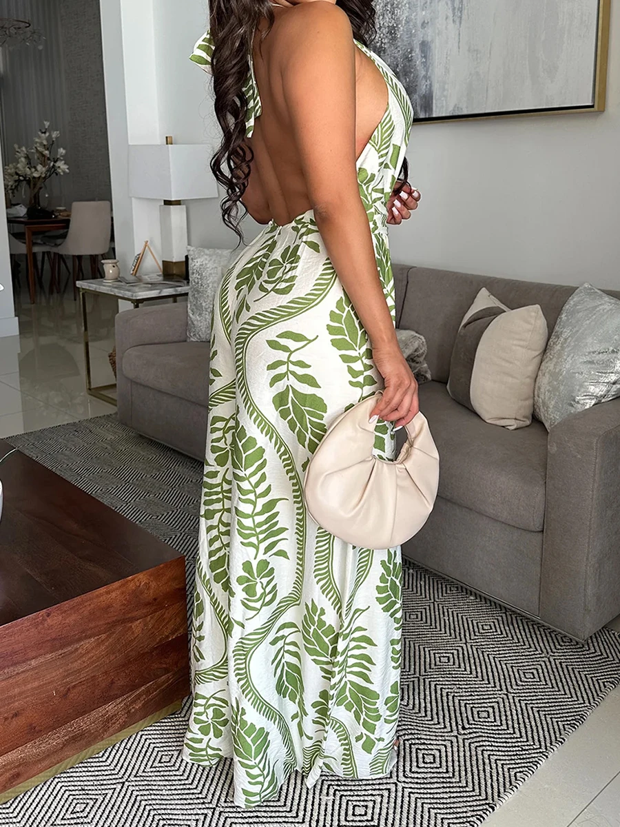 ZIML ヒットカラーエレガントな痩身背中の開いたセクシーなジャンプスーツ女性のためのホルターノースリーブハイウエスト気質ジャンプスーツ女性の新しい