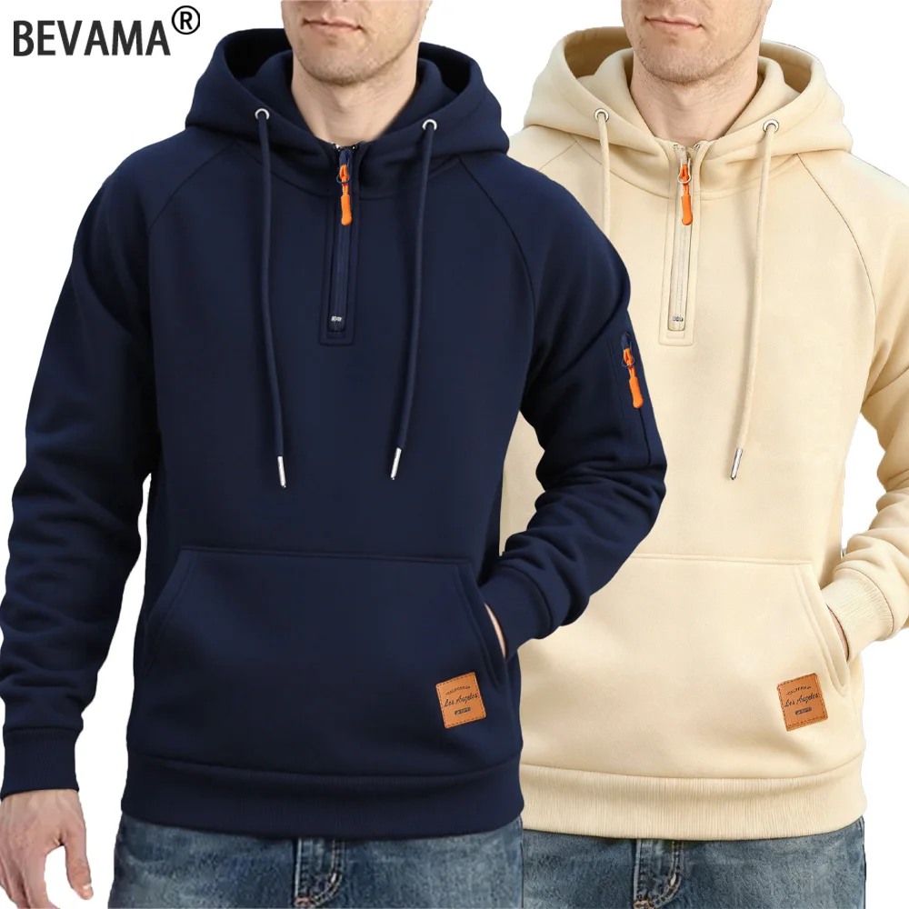 جديد 2025 سترة رجالية بغطاء للرأس للخريف سترة رياضية غير رسمية بقلنسوة ريترو هاراجوكو بأكمام طويلة نصف سحاب ملابس خروج فضفاضة متعددة الجيوب #1