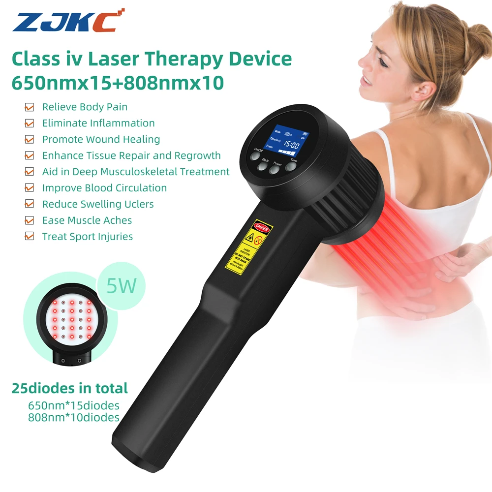 ZJKC 5W Professional Cold Laser for Pain 650nm*15+808nm*10 Laser Treatment for Injury Healing Chronic Arthritis Sciatica