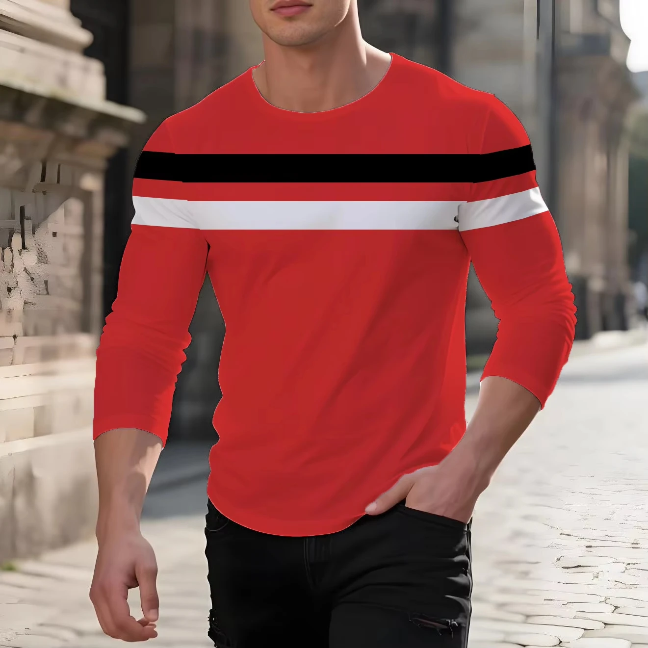 

Classic Contrast Stripes Sweatshirt Men Clothing Long Sleeve Pullover Sweatshirts 3D Printed Colorful Daily Casual O-neck Tops