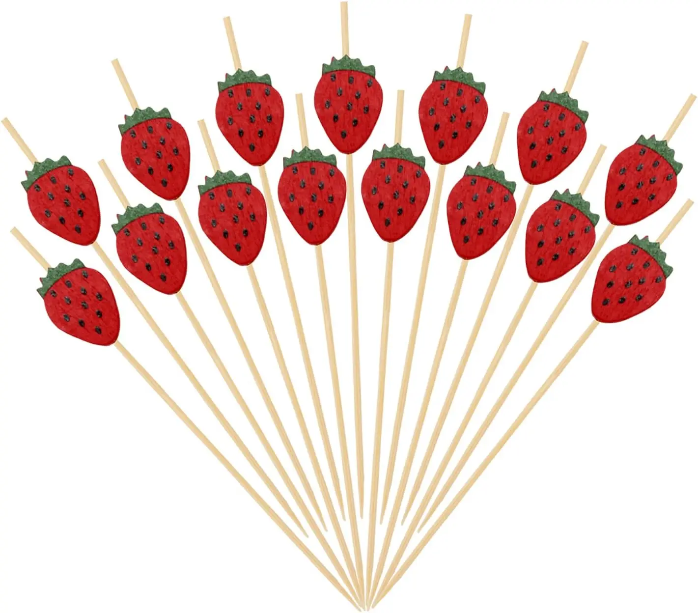 

100PCS Bamboo Strawberry Cocktail Picks Toothpicks Funny Fruit Sticks Sandwich Appetizer Skewers for Wedding Birthday Party Deco