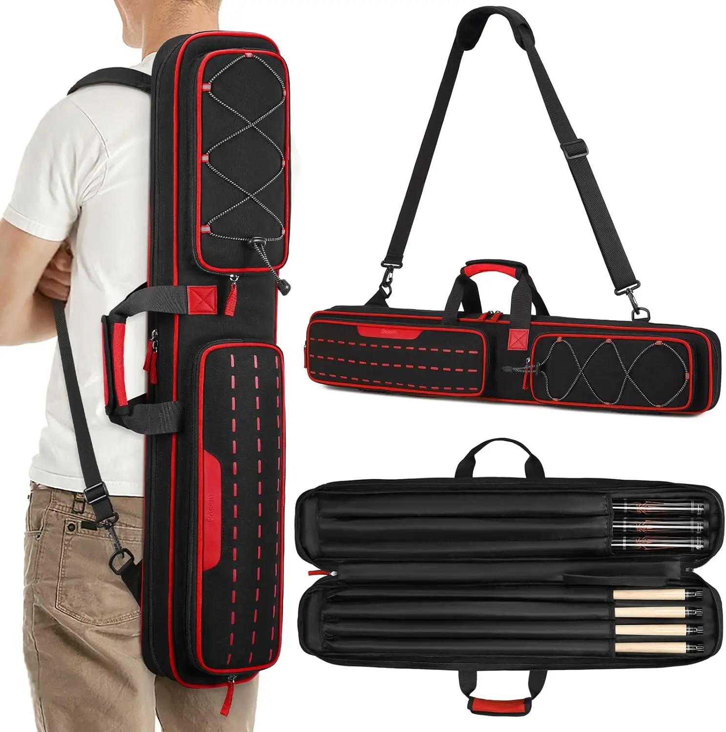 

Soft Padded Pool Cue Case, 3x4 or 5x5 Billiard Stick Bag with Accessories