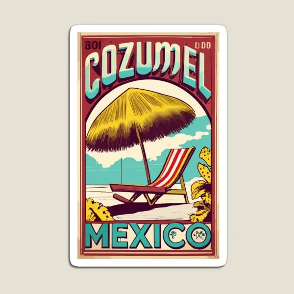 A Vintage Travel Art Of Cozumel Mexico  Magnet  Cute Children Stickers Decor Funny Holder for Fridge Organizer Kids Refrigerator