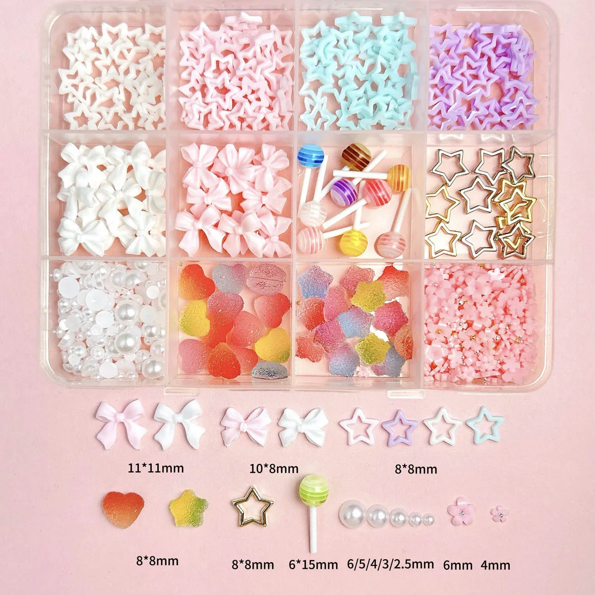 1박스 크리에이티브 프로스티드 퍼지 하트 롤리팝 레진 네일 아트 장식 3D 속이 빈 단색 별 미니 꽃 네일 참 DIY