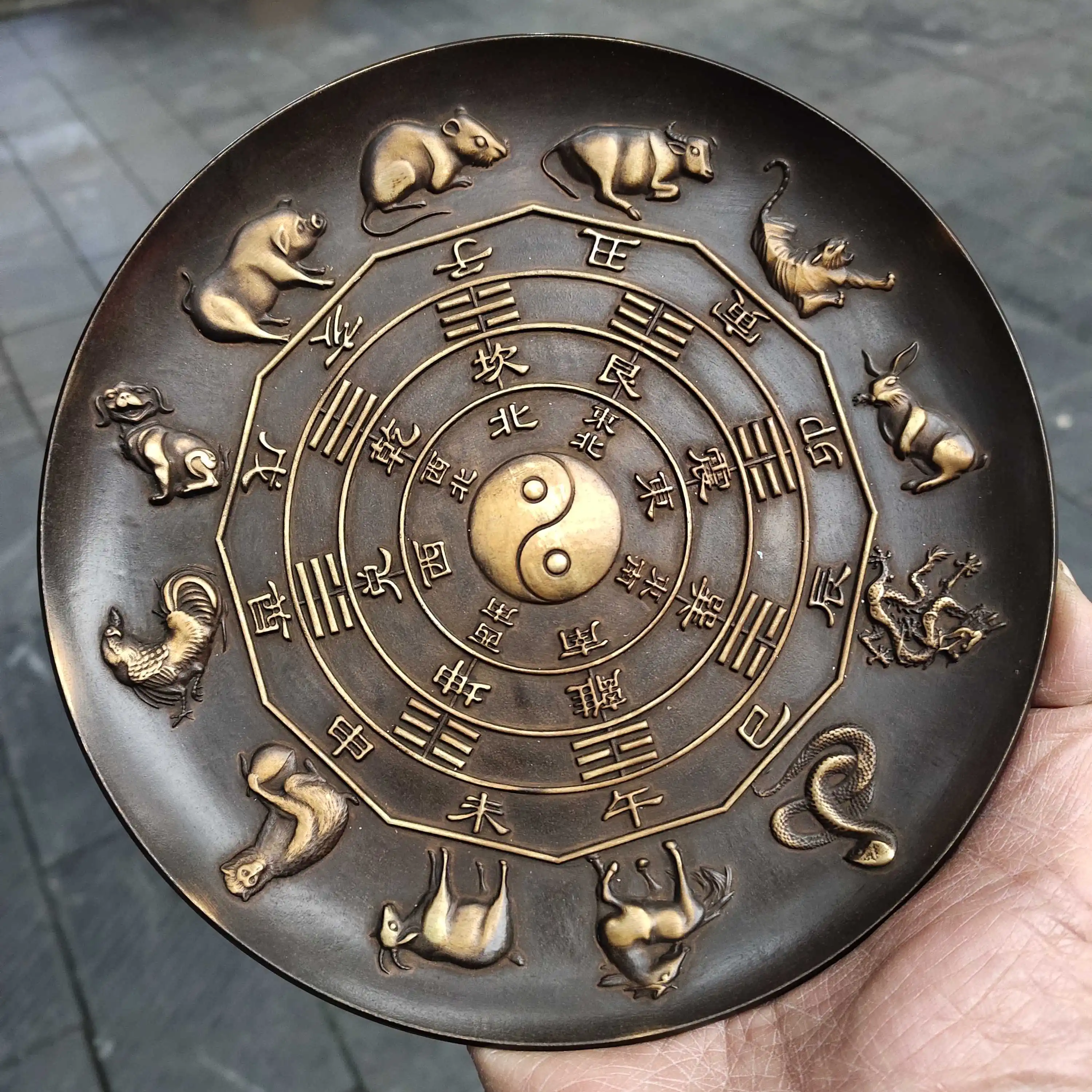 

Antique bronze collection, antique copper point gold, zodiac bagua plate, pulp moist