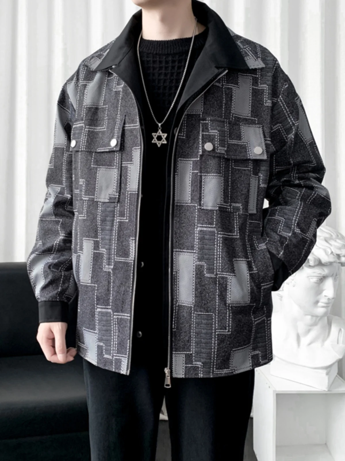 

Мужская повседневная куртка с двойным воротником, имитация двухслойного дизайна, весна-осень, модная, легкая, для зрелых мужчин, стильная, для отдыха