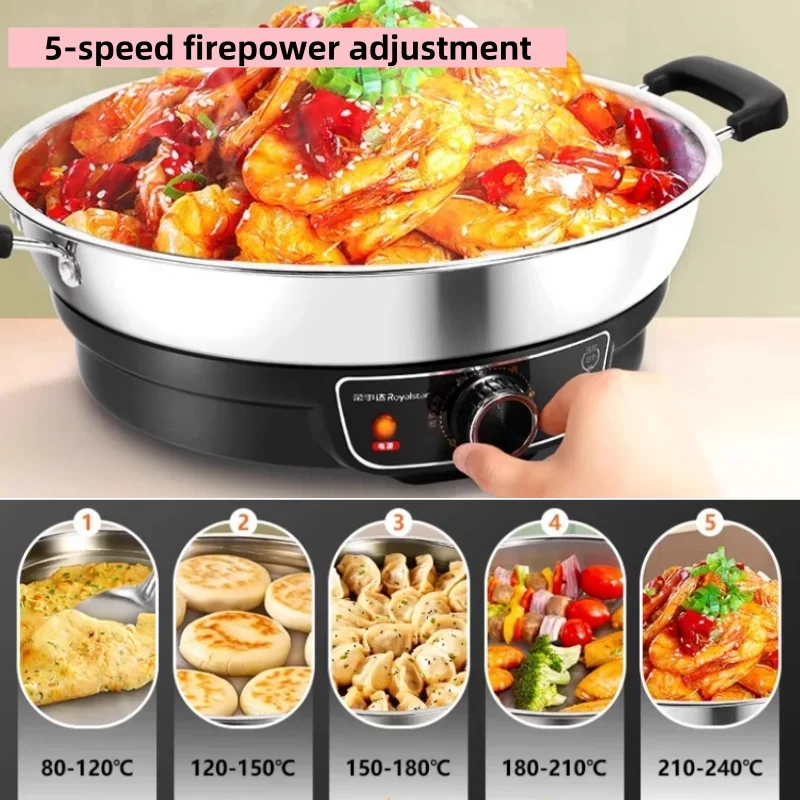 Picture 4: 220V Large Capacity No Coating Stainless Steel Pancake Maker Non-stick Pan Multi-functional Electric Skillets,5.5CM Deep Pot