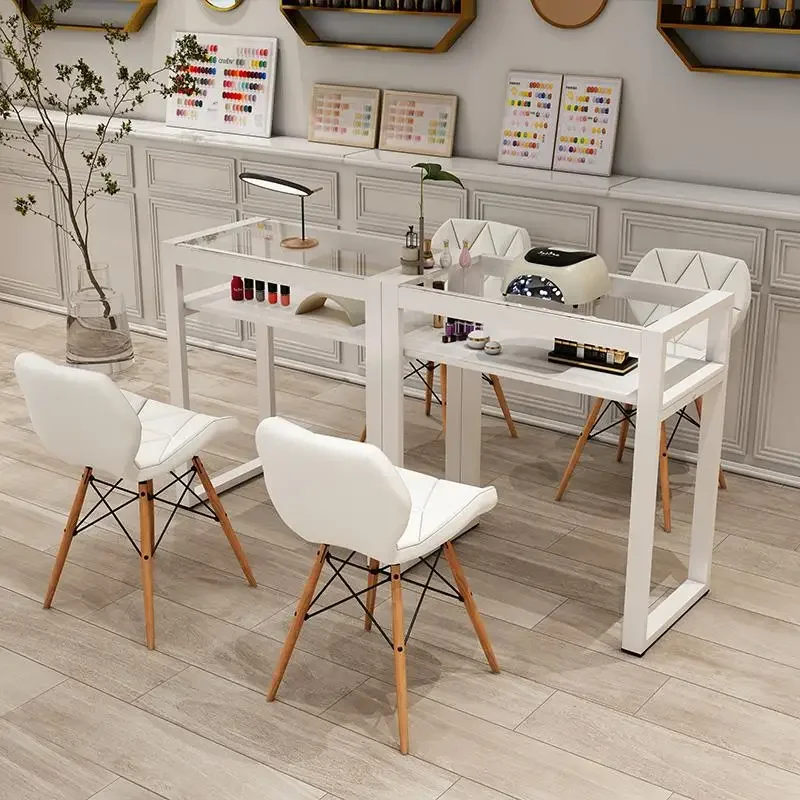 Nordic Manicure Nail Tables Minimalism Transparent Glass Storage Nail Tables Reception Desks Professional Furniture Nagel FYMT