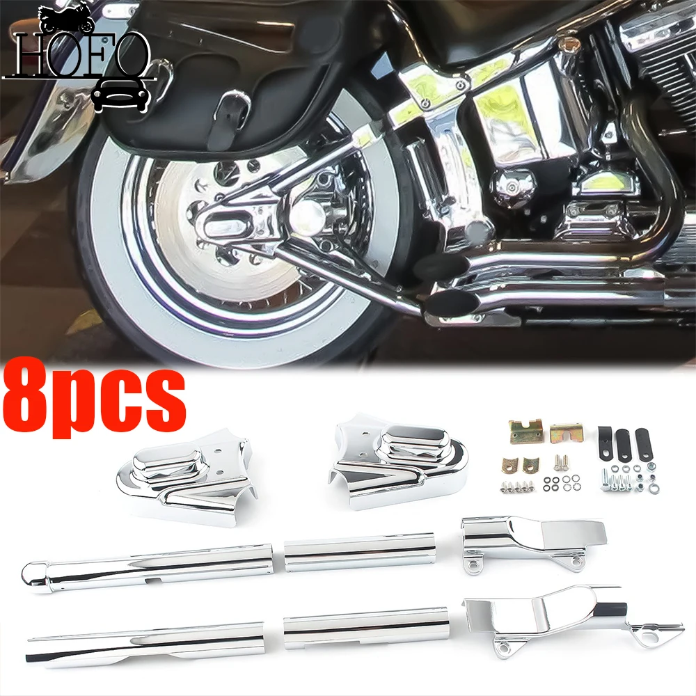 8PCS Motorcycle Rear Swingarm Tube W/ Phantom Axle Covers Chrome For Harley Softail Heritage Classic FLSTC EFI FLSTCI FXSTC