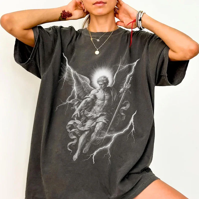 Women's Vintage Virgin Mary T-Shirt Men Tee Unisex Vintage Oversized Loose Short Sleeve Streetwear All-season Harajuku Loose Top