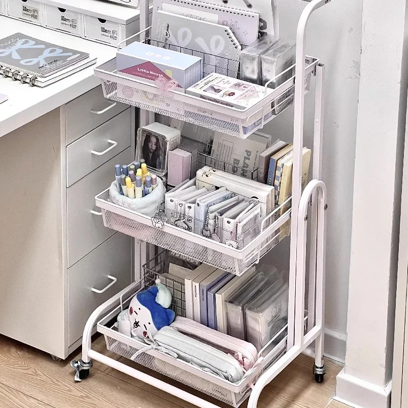 Large capacity stationery trolley removable foldable carbon steel snacks bedroom storage storage rack next to desk