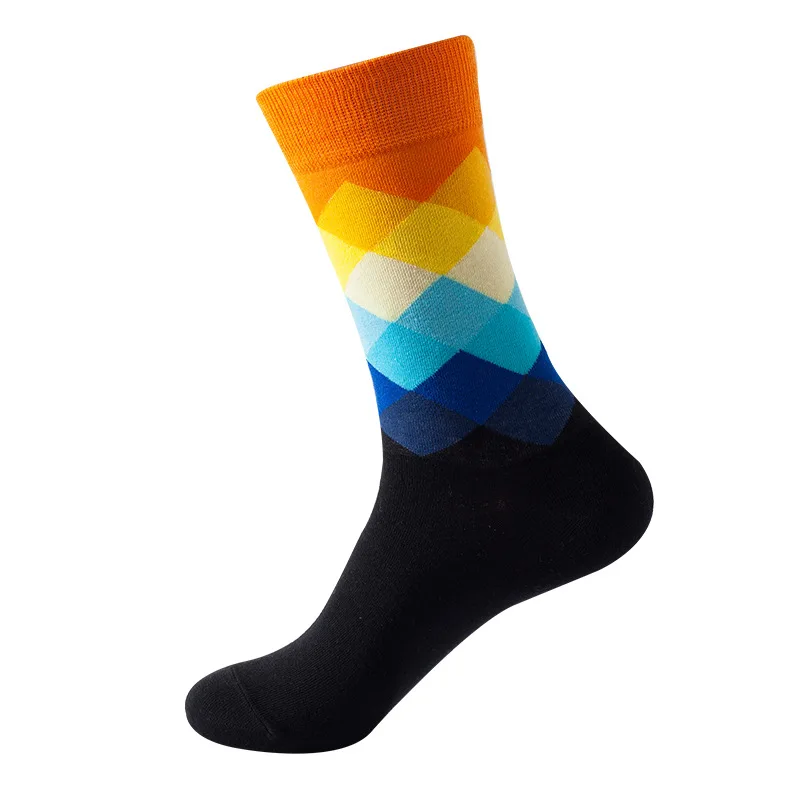 1 pair Men's Contrast Color Mid-Calf Socks ,Gradient Diamond Pattern Stylish Casual Socks