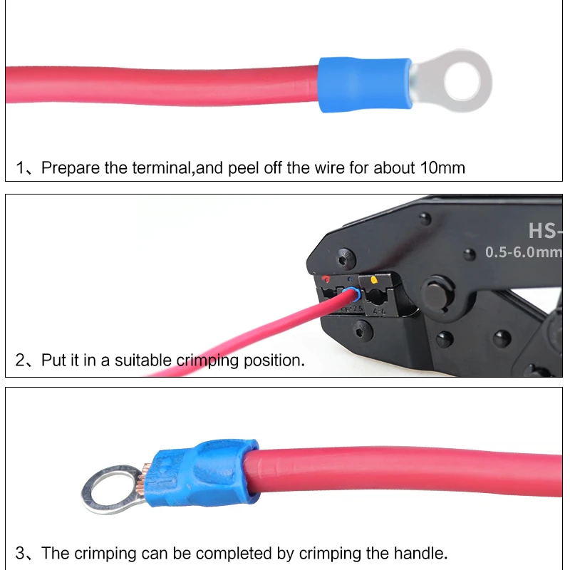 Wire terminal crimping pliers kit HS-30J automotive terminal docking bullet shovel fork ring crimping pliers 0.5-6mm ²/ 17-10AWG