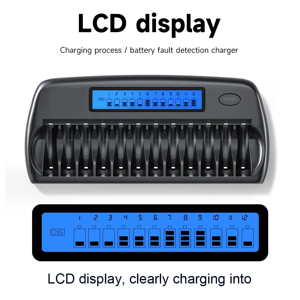 بالو 12/14/16 فتحات 1.2 فولت ni-mh Ni-CD AA AAA شاحن بطارية قابلة للشحن شاشة الكريستال السائل شاحن ذكي سريع لبطارية 9 فولت 3.7 فولت