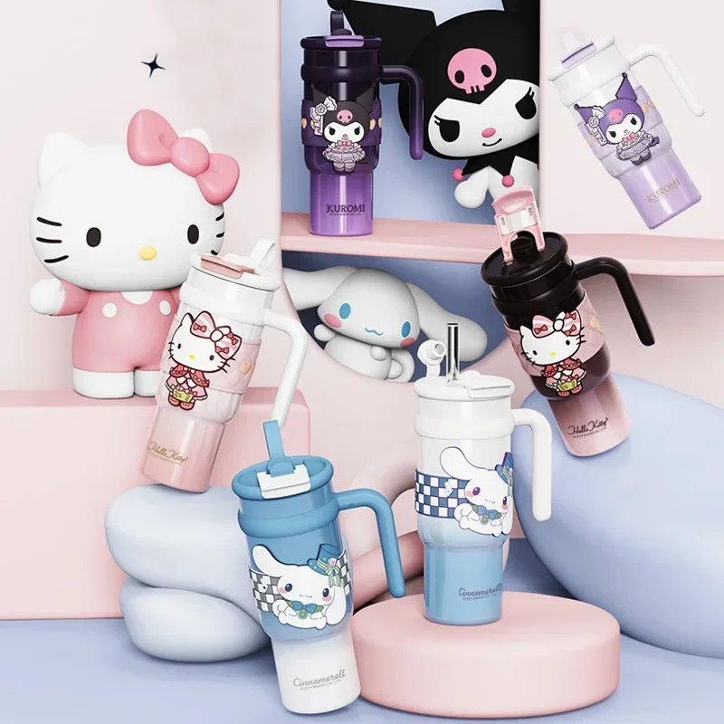 

Sanrio 900 мл термос Hello Kitty Cinnamoroll Kuromi дизайн герметичная чашка для воды портативная сумка автомобильная чашка для льда подарок для друзей